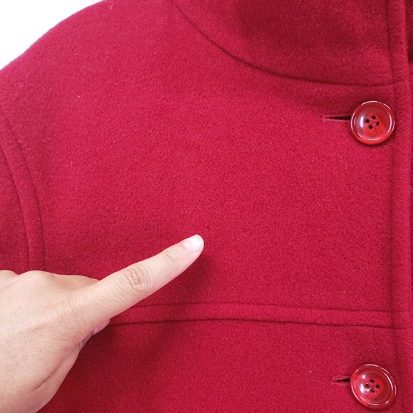 J. Percy Red 100% Merino Wool Pockets Hooded Mid Length Winter Coat Size S - Picture 14 of 16
